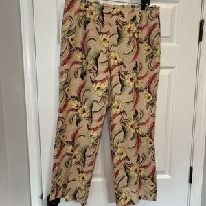 Oscar De La Renta Vintage Linen Fully‎ Lined Resort Pants Size 14 Floral